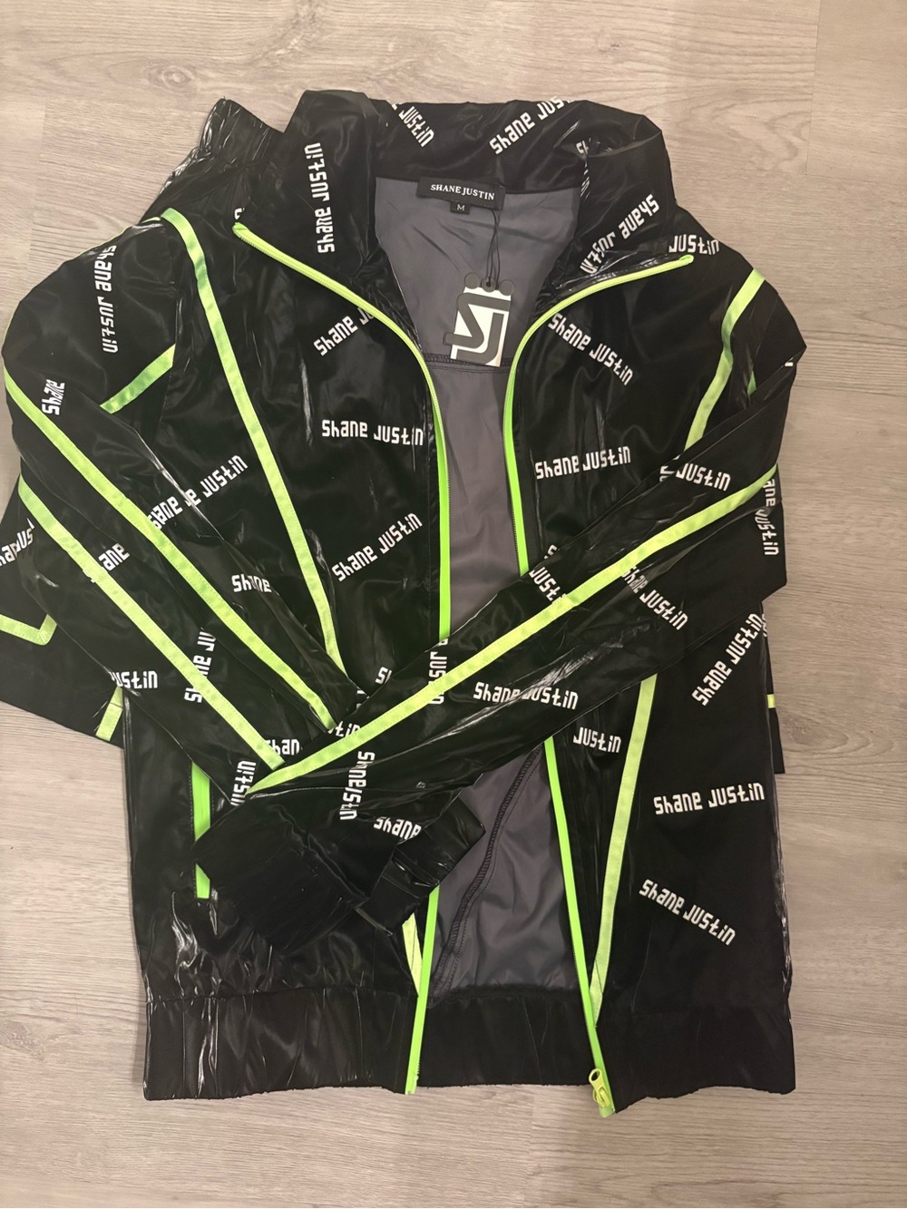 Shane Justin Women's Black & Neon Green Zip-Front Jacket